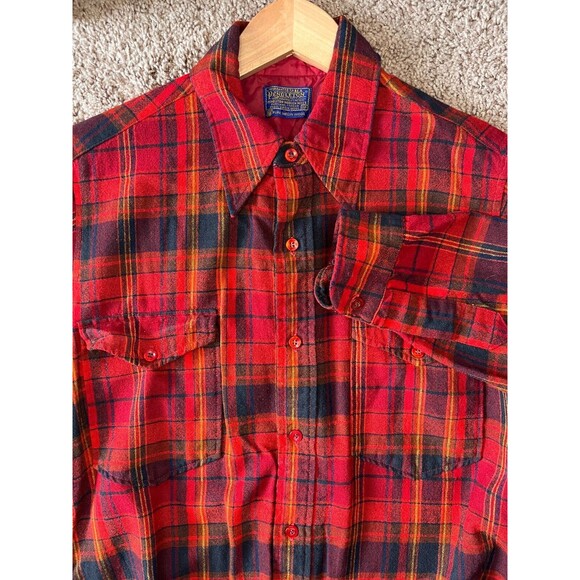 1970's Pendleton Wool Plaid Button Up Flannel Double Pocket Size 15 1/2 Medium - Picture 3 of 7
